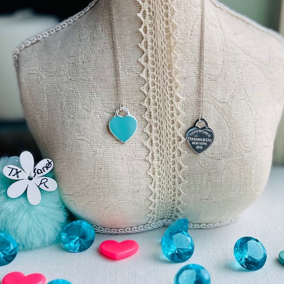 Tiffany & Co. SMALL RTT Blue Enamel Double Heart Necklace in Silver - Picture 1 of 10